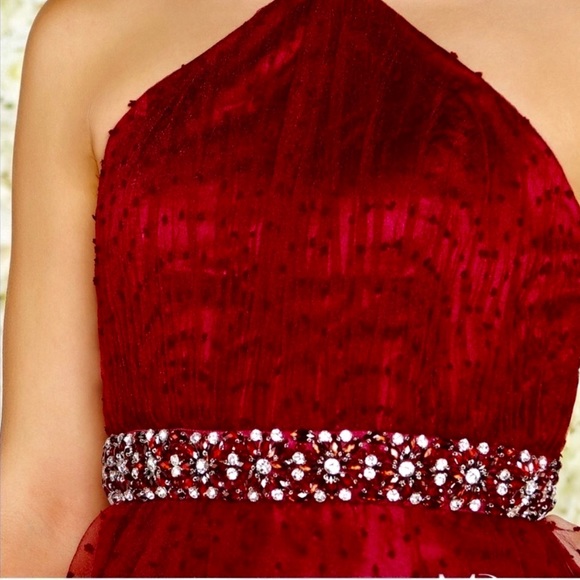 NWOT Beautiful Mac Duggal Burgundy Prom Gown in Tulle Polka Dots - Picture 5 of 8